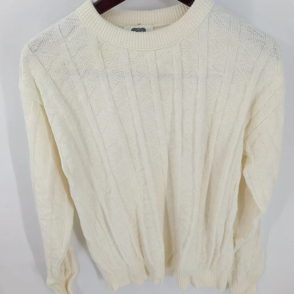 Le‎ Mans Long Sleeve Winter Outdoor Crewneck Cable Knit Pullover Sweater Ivory